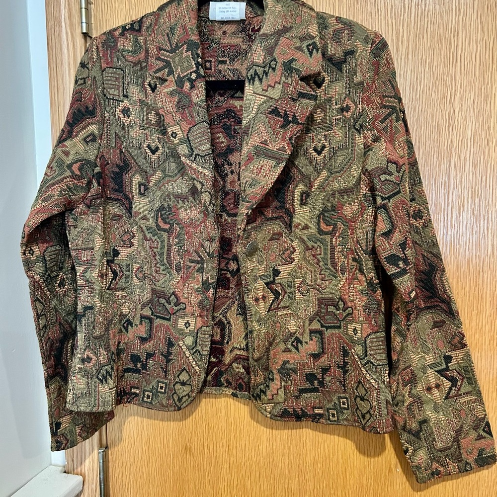 Tapestry Geometric Blazer in Olive and Rust